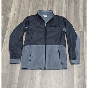 Columbia Youth Large Fleece Jacket Black Gray Full Zip Boys Outdoor